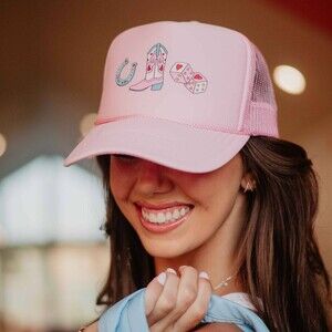 Cowgirl Boot Horeshoe and Dice Female Trucker Hats